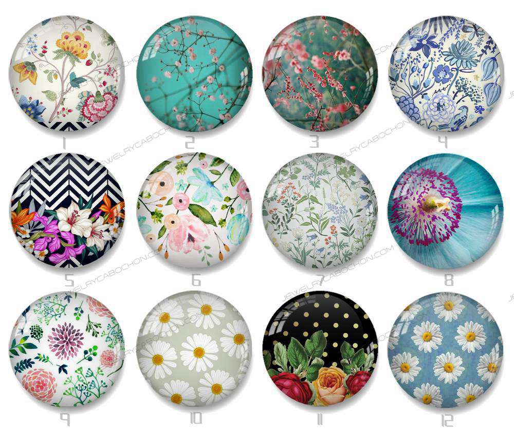 Handmade Round Photo Glass Cabochon flower Pattern A469 – JewelryCabochon
