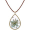 Pressed Dried Flower Teardrop Pendant Necklace FN4005, metallic, gemstone-free