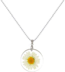 Women's pressed natural daisy resin pendant necklace