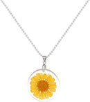 Women's pressed natural daisy resin pendant necklace