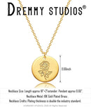 Dremmy Studios Birthday Flower Pendant Necklace 18K Gold Plated Exquisite Minimalist Birthday Flower Disc Pendant Carved Coin Necklace Minimalist Exquisite Customized Gift for Mom and Daughter, Metal, No Gems