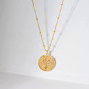 Dremmy Studios Birthday Flower Pendant Necklace 18K Gold Plated Exquisite Minimalist Birthday Flower Disc Pendant Carved Coin Necklace Minimalist Exquisite Customized Gift for Mom and Daughter, Metal, No Gems