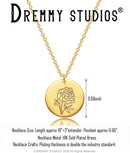 Dremmy Studios Birthday Flower Pendant Necklace 18K Gold Plated Exquisite Minimalist Birthday Flower Disc Pendant Carved Coin Necklace Minimalist Exquisite Customized Gift for Mom and Daughter, Metal, No Gems