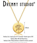 Dremmy Studios Birthday Flower Pendant Necklace 18K Gold Plated Exquisite Minimalist Birthday Flower Disc Pendant Carved Coin Necklace Minimalist Exquisite Customized Gift for Mom and Daughter, Metal, No Gems