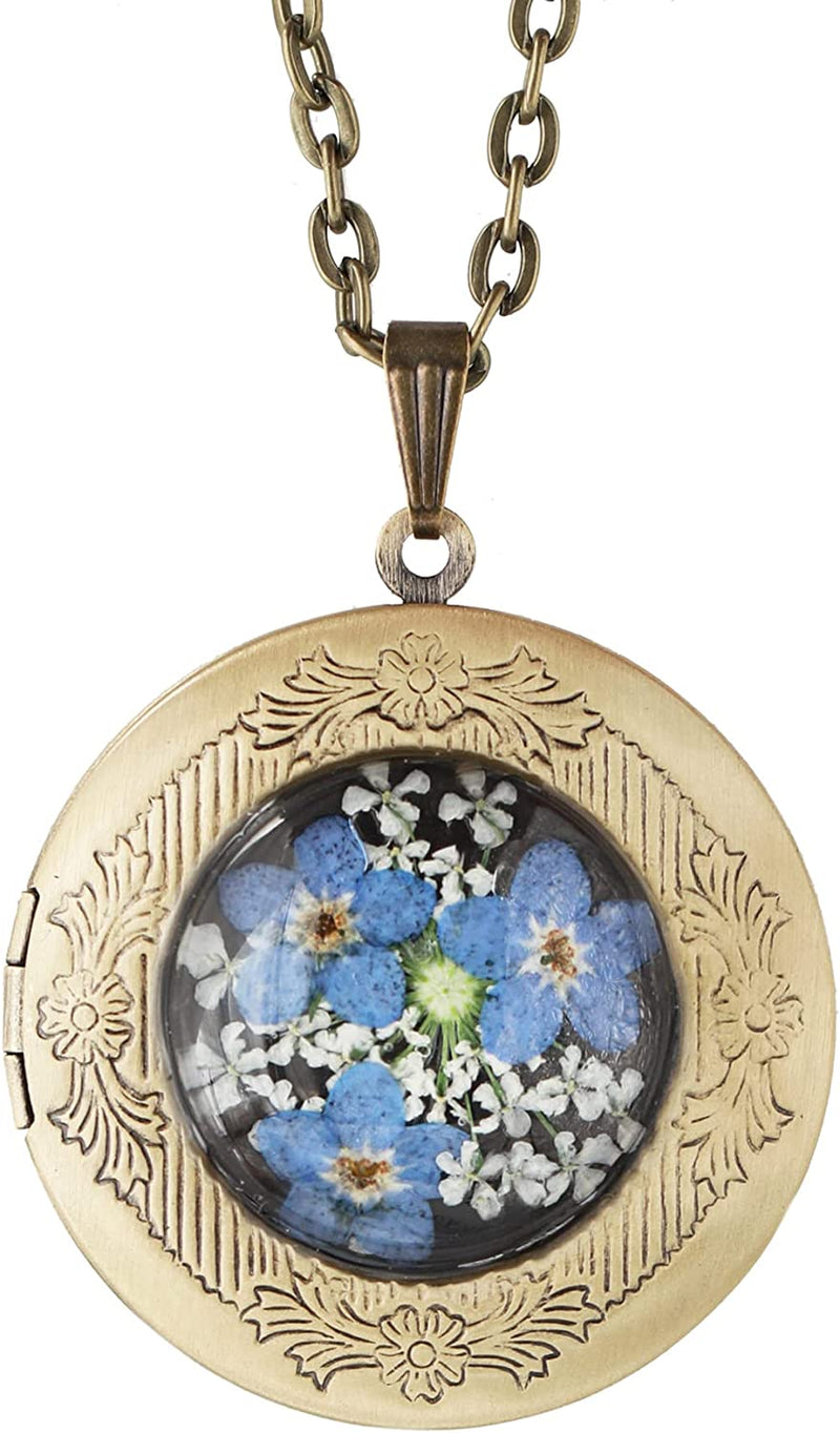 JewelryLand handmade oval embossed retro photo box resin long necklace