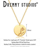 Dremmy Studios Birthday Flower Pendant Necklace 18K Gold Plated Exquisite Minimalist Birthday Flower Disc Pendant Carved Coin Necklace Minimalist Exquisite Customized Gift for Mom and Daughter, Metal, No Gems