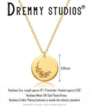 Dremmy Studios Birthday Flower Pendant Necklace 18K Gold Plated Exquisite Minimalist Birthday Flower Disc Pendant Carved Coin Necklace Minimalist Exquisite Customized Gift for Mom and Daughter, Metal, No Gems