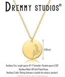 Dremmy Studios Birthday Flower Pendant Necklace 18K Gold Plated Exquisite Minimalist Birthday Flower Disc Pendant Carved Coin Necklace Minimalist Exquisite Customized Gift for Mom and Daughter, Metal, No Gems