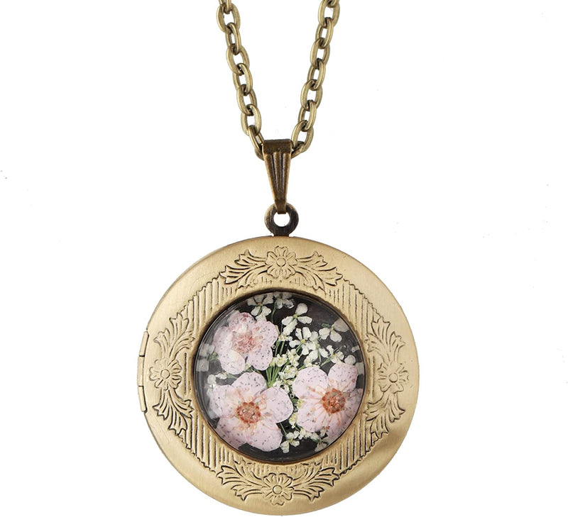 JewelryLand handmade oval embossed retro photo box resin long necklace