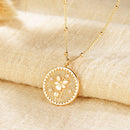 Dremmy Studios Birthday Flower Pendant Necklace 18K Gold Plated Exquisite Minimalist Birthday Flower Disc Pendant Carved Coin Necklace Minimalist Exquisite Customized Gift for Mom and Daughter, Metal, No Gems