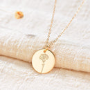 Dremmy Studios Birthday Flower Pendant Necklace 18K Gold Plated Exquisite Minimalist Birthday Flower Disc Pendant Carved Coin Necklace Minimalist Exquisite Customized Gift for Mom and Daughter, Metal, No Gems