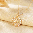 Dremmy Studios Birthday Flower Pendant Necklace 18K Gold Plated Exquisite Minimalist Birthday Flower Disc Pendant Carved Coin Necklace Minimalist Exquisite Customized Gift for Mom and Daughter, Metal, No Gems