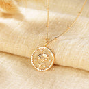 Dremmy Studios Birthday Flower Pendant Necklace 18K Gold Plated Exquisite Minimalist Birthday Flower Disc Pendant Carved Coin Necklace Minimalist Exquisite Customized Gift for Mom and Daughter, Metal, No Gems