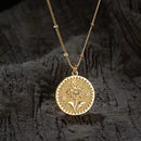 Dremmy Studios Birthday Flower Pendant Necklace 18K Gold Plated Exquisite Minimalist Birthday Flower Disc Pendant Carved Coin Necklace Minimalist Exquisite Customized Gift for Mom and Daughter, Metal, No Gems