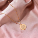 Dremmy Studios Birthday Flower Pendant Necklace 18K Gold Plated Exquisite Minimalist Birthday Flower Disc Pendant Carved Coin Necklace Minimalist Exquisite Customized Gift for Mom and Daughter, Metal, No Gems