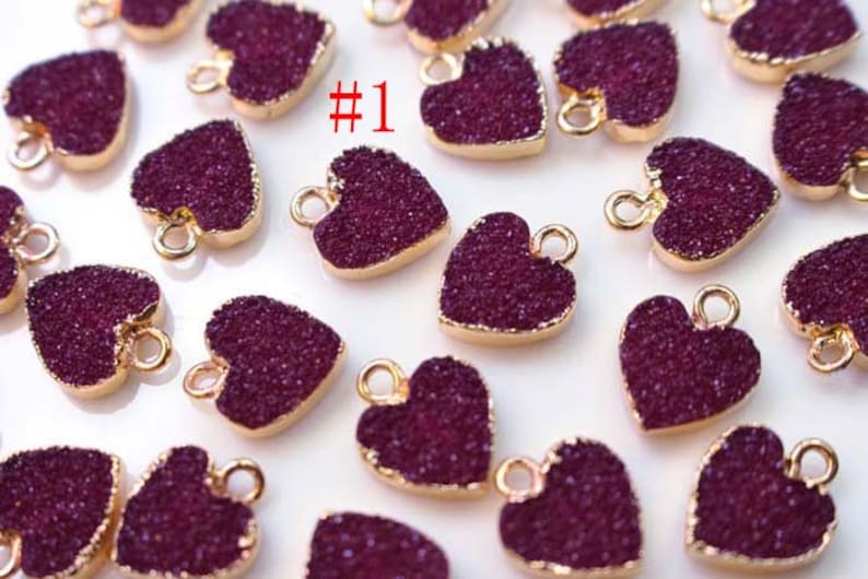 10PCS Quality Heart Shape Imitation Druzy, Druzy Charm, Resin Druzy Pendant Drop, Bezel Gem Druzy, Link, 12*15MM, Jewelry Findings