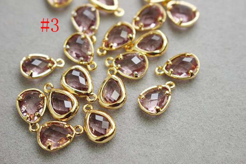 2 pcs Faceted gemstone charm, crystal pendant, teardrop,18K gold plated over brass,7*11MM,Birthday Stone charm, glass charm,Jewelry making