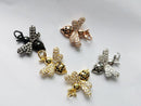 5pcs crystal bee charm pendant,cz pave bee charm,rhinestone bee charm,bracelet necklace pendant,animal charm,insects, gold plated over brass