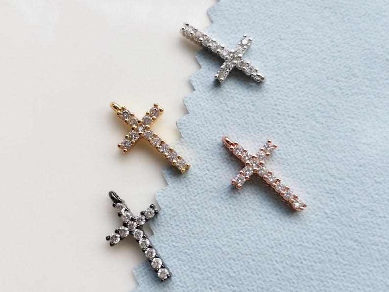 5pcs crystal cross charm pendant, cz pave cross charm, bracelet necklace pendant,faith,religious,Royal cross charm,gold plated over brass