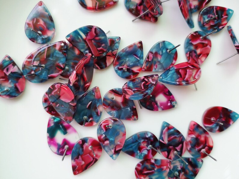 10pcs Teardrop Acetate Celluloid Earring Ear Stud Cellulose Acetate Colorful Charm Diy Jewelry Accessories Craft Supplies