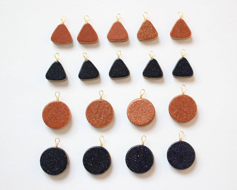 6pcs Round Triangle Synthetic Natural Stone Blue Sandstone Jewelry making diy charm