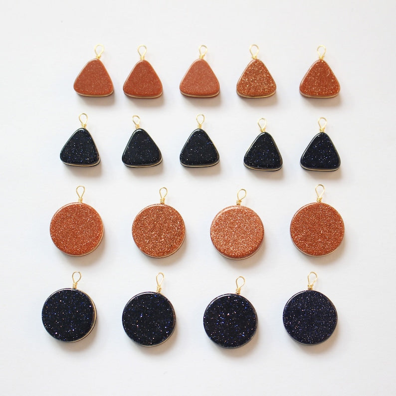 6pcs Round Triangle Synthetic Natural Stone Blue Sandstone Jewelry making diy charm