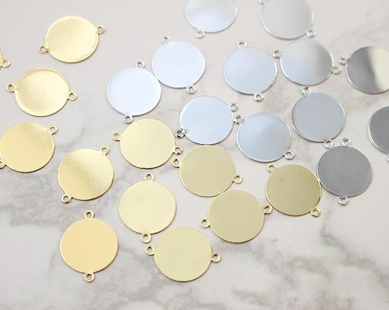 10PCS Gold Plated Brass Disc Coin Charm Pendant,Pad Connector, Paste non-porous cab