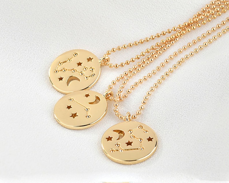 5pcs Real 18K Gold Plated Twelve constellations Charm,Gold Initial Charm,Vermeil Letter Pendant,Gold Initial Charms,Round Coin Charm