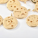 5pcs Real 18K Gold Plated Twelve constellations Charm,Gold Initial Charm,Vermeil Letter Pendant,Gold Initial Charms,Round Coin Charm