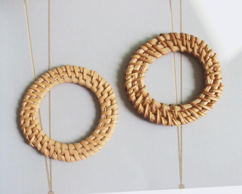 4pcs Natural Rattan Wood Earring Hoops,40MM Round Wooden Charms Handwoven Circle Findings Woven Boho Jewelry Making Blanks