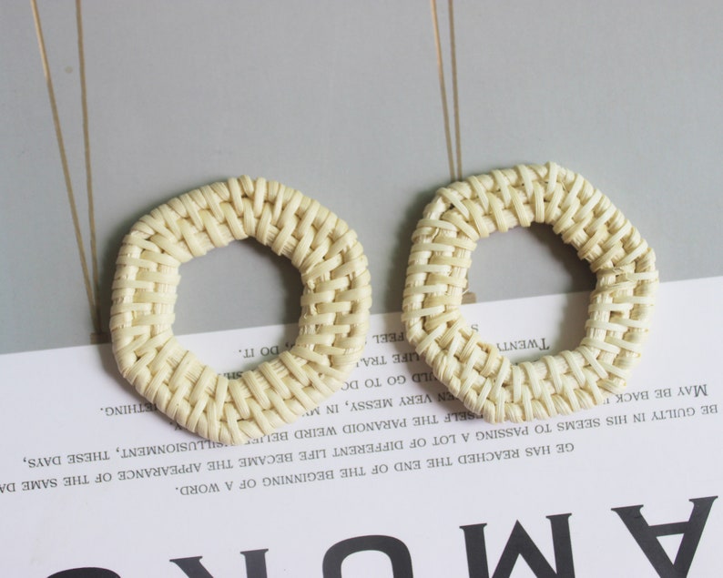 4pcs Natural Rattan Wood Earring Hoops,40MM Geometric hexagon Wooden Charms Handwoven Circle Findings Woven Boho Jewelry Making Blanks