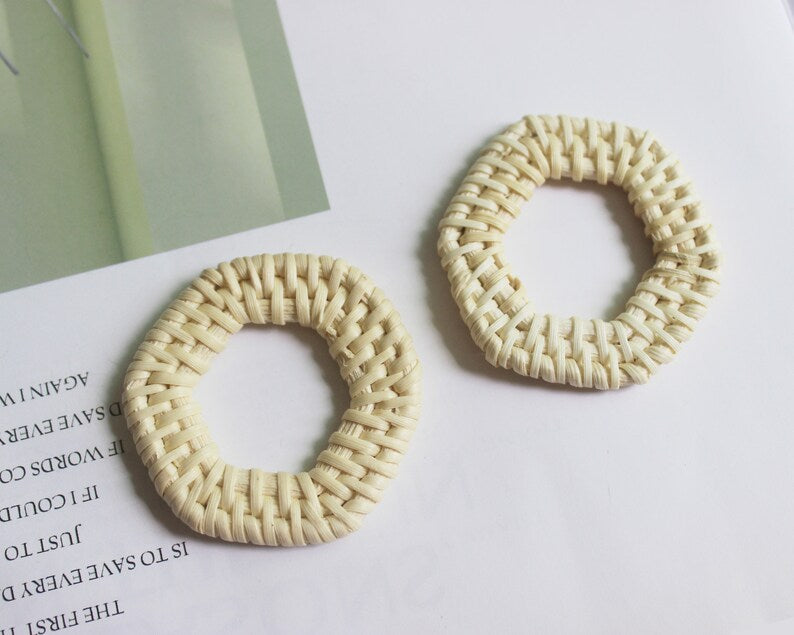 4pcs Natural Rattan Wood Earring Hoops,40MM Geometric hexagon Wooden Charms Handwoven Circle Findings Woven Boho Jewelry Making Blanks