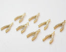 10pcs Real Gold Plated Brass Charm, CZ Pave Wish Bone Charm Pendant, Wish Charm , Gold Wishbone