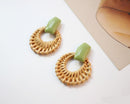 4pcs Natural Rattan Wood Earring Hoops,45MM Round Wooden Charms Handwoven Circle Findings Woven Boho Jewelry Making Blanks