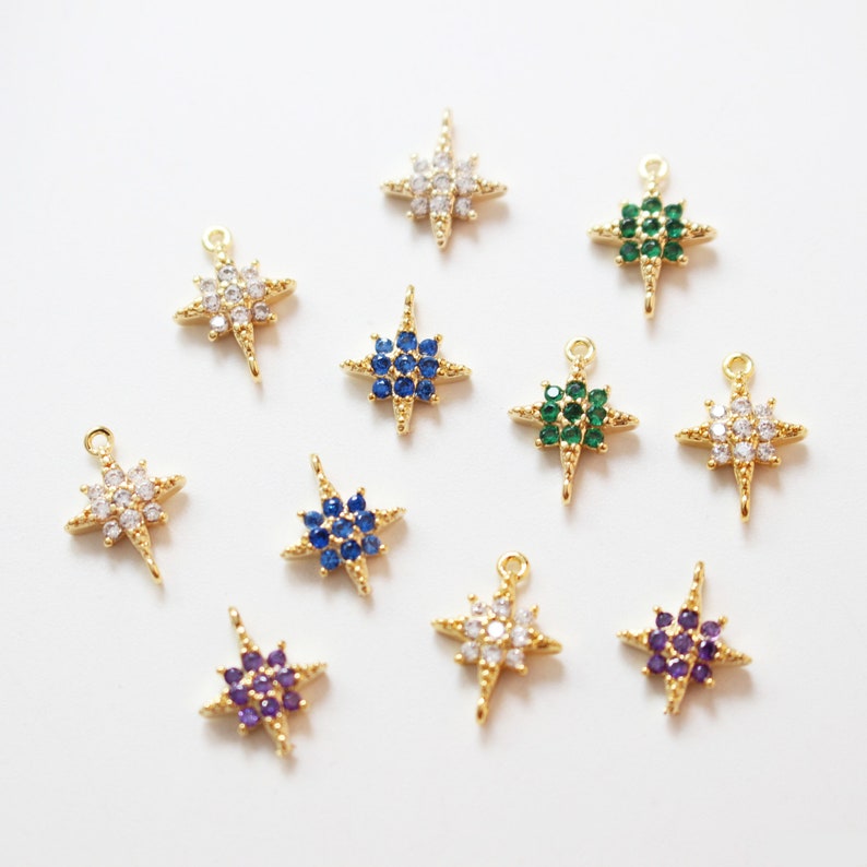 6pcs Real 18K Gold Plated Star Charm,Gold Initial Charm,Vermeil Star Pendant,Tiny Gold Star Connector,cz pave star Charm