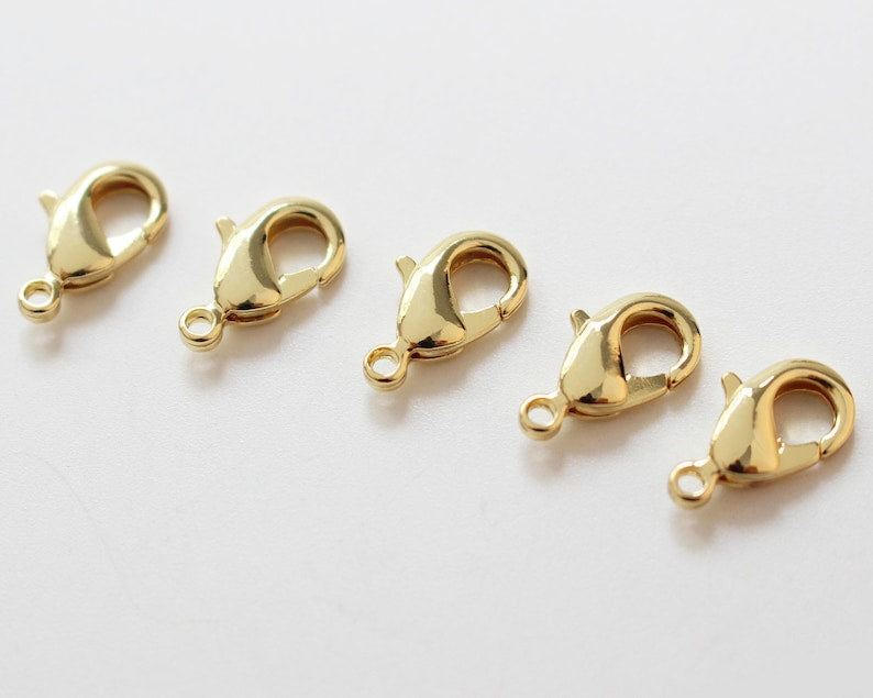 10PCS,Real Gold Plated Brass Lobster Clasp Oval Lobster Clasps, necklace findings, jewellery clasps