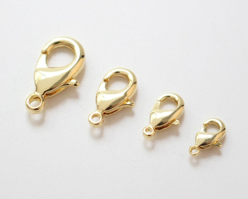 10PCS,Real Gold Plated Brass Lobster Clasp Oval Lobster Clasps, necklace findings, jewellery clasps