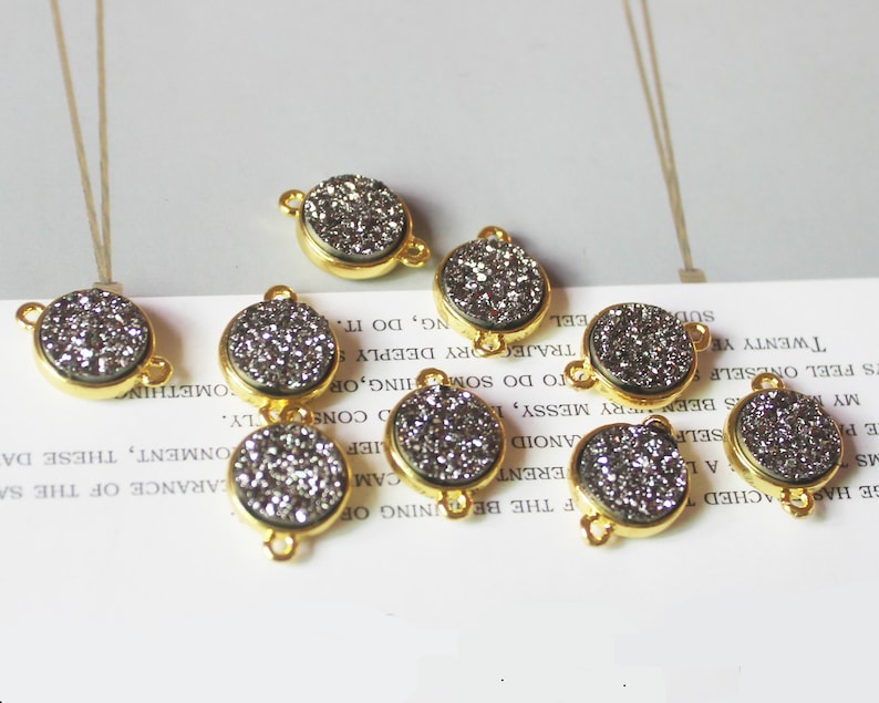 10PCS Round Imitation Druzy, Druzy Connector, Resin Druzy Pendant Charm Drop, Bezel Gem Druzy, Link,10MM, Jewelry Findings