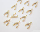 10pcs Real Gold Plated Brass Charm, CZ Pave Wish Bone Charm Pendant, Wish Charm , Gold Wishbone