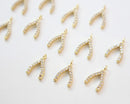 10pcs Real Gold Plated Brass Charm, CZ Pave Wish Bone Charm Pendant, Wish Charm , Gold Wishbone