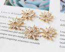 5PCS Real 14K Gold Plated Cubic Zirconia Snowflake Charms,CZ Pave Star Connector