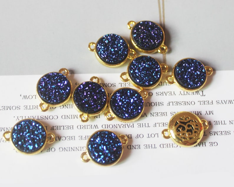 10PCS Round Imitation Druzy, Druzy Connector, Resin Druzy Pendant Charm Drop, Bezel Gem Druzy, Link,10MM, Jewelry Findings