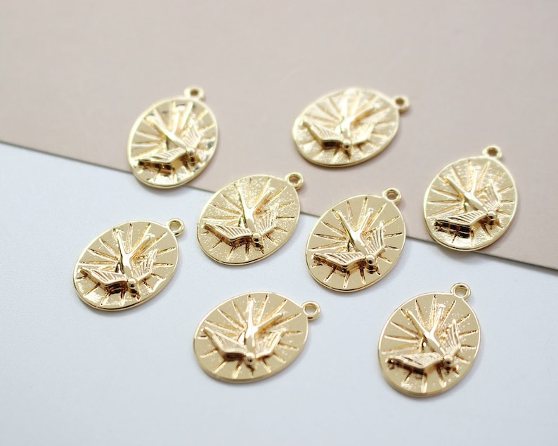 6pcs Real 18K Gold Plated Dainty Peace Dove/Face/Eye Charm ,Disc Charm,Gold Initial Charm,Face Coin Charm