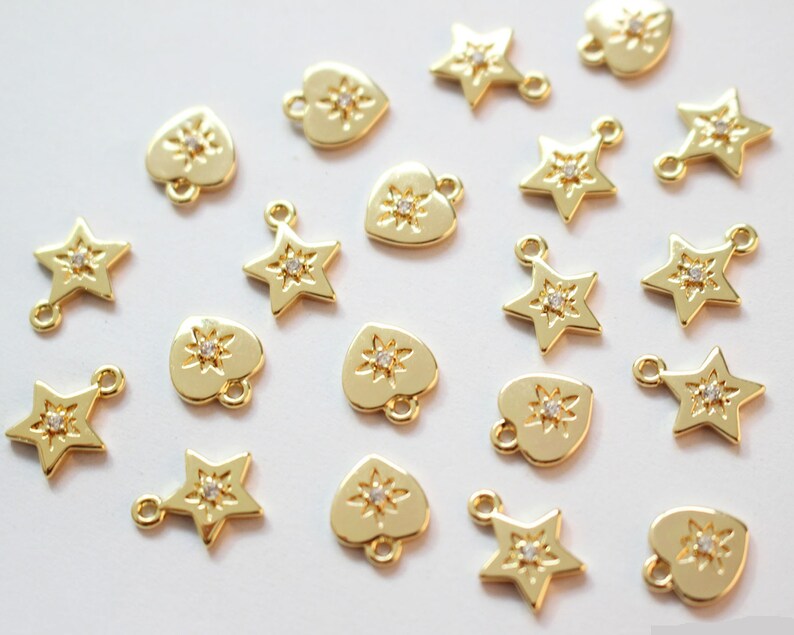 10pcs Real 18K Gold Plated Star Charm,Gold Initial Charm,Vermeil Star Pendant,Gold Initial Charms,Tiny Mini Heart Charm