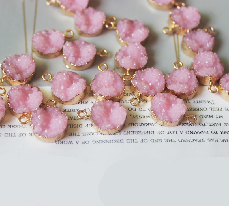 10PCS Round Imitation Druzy, Pink Druzy Charm, Resin Druzy Pendant Charm Drop, Bezel Gem Druzy, Jewelry Findings