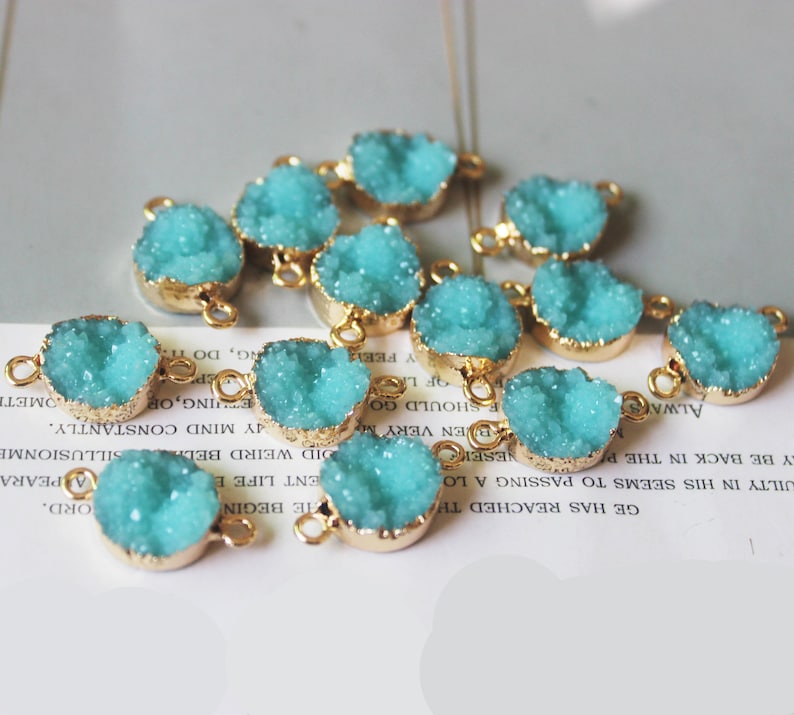 10PCS Round Imitation Druzy, Turquoise Druzy Connector, Resin Druzy Pendant Charm Drop, Bezel Gem Druzy, Link, 14*21MM, Jewelry Findings