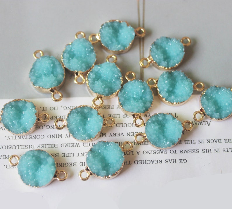 10PCS Round Imitation Druzy, Turquoise Druzy Connector, Resin Druzy Pendant Charm Drop, Bezel Gem Druzy, Link, 14*21MM, Jewelry Findings