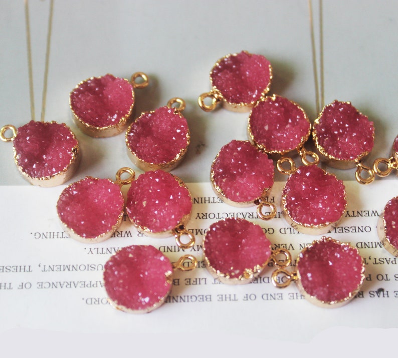 10PCS Round Imitation Druzy, Rose red Druzy Charm, Resin Druzy Pendant Charm Drop, Bezel Gem Druzy, Jewelry Findings