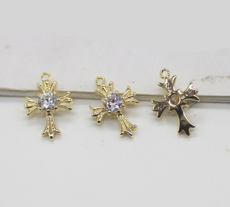 6pcs Real 18K Gold Plated Cross Charm,Gold Initial Charm,Vermeil Cross Pendant,Tiny Gold Cross,cz pave Cross Charm