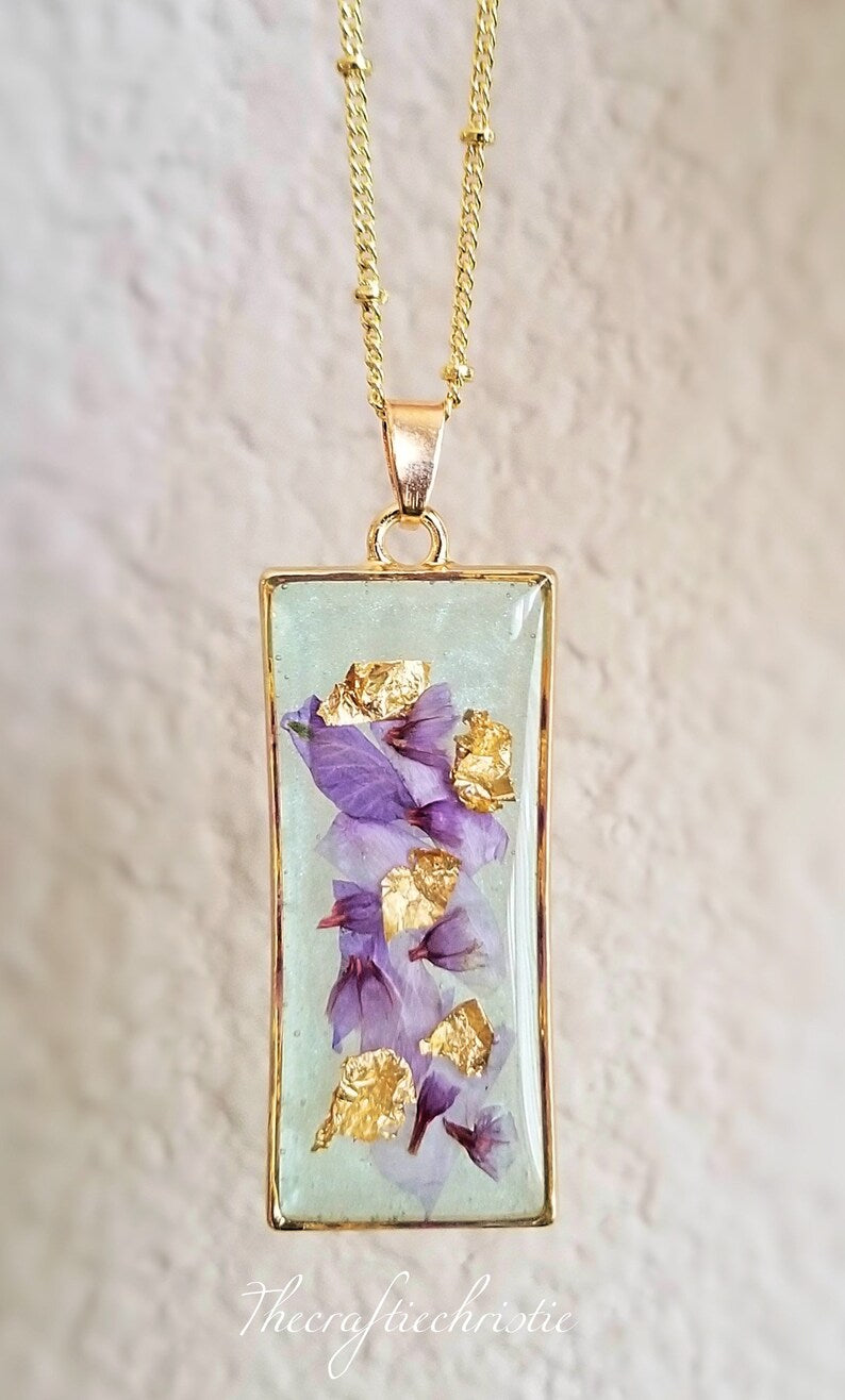 Flower Larkspur necklace,Purple necklace,pressed flower necklace,Real Larkspur necklace,Birthday gift for her,Gift for Her, Gift Under 20